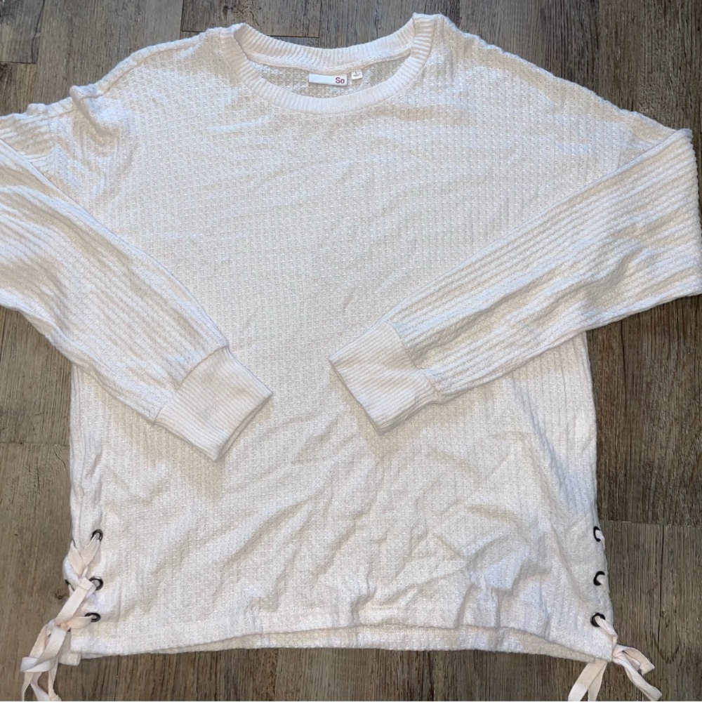 White Long Sleeve Sweater with Side Lace-Up
